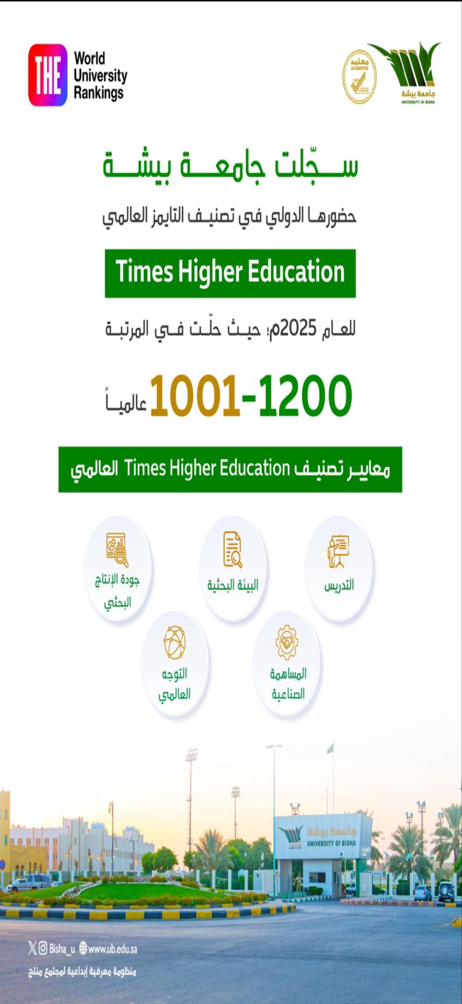 سجلت جامعة بيشة حضورها الدولي في تصنيف التايمز العالمي